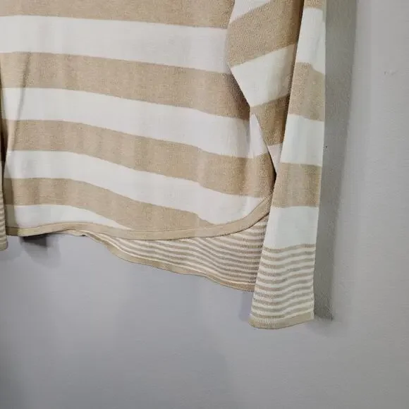 Rafaella Tan Irish Cream Ivory Knit Striped Sweater Pullover Sz M Preppy Coastal - Picture 4 of 10